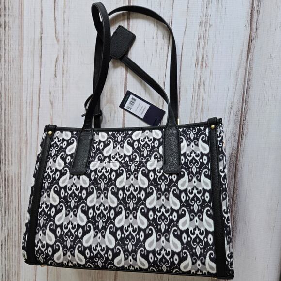 C. Wonder Nala Floral Shopper Tote Bag Black and White Ikat Paisley New - Picture 6 of 7